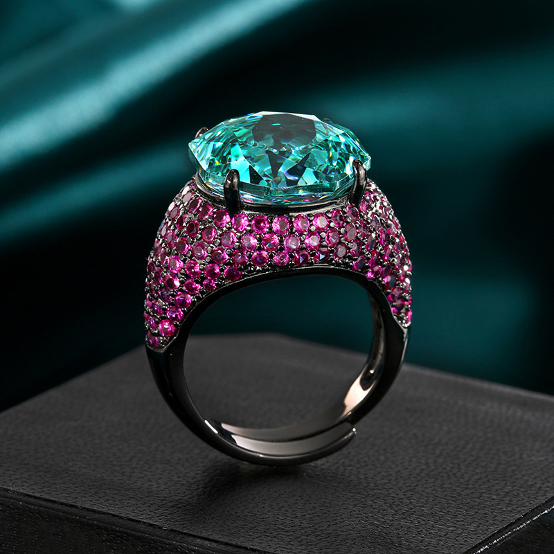 2025新款庄生生珠宝铜底镀金仿真玫瑰切黑金个性戒指主石14mm批发详情9