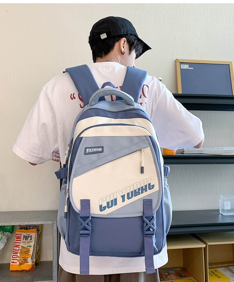 批发跨境双肩包韩版百搭书包撞色大学生高中大容量短途旅行背包详情2