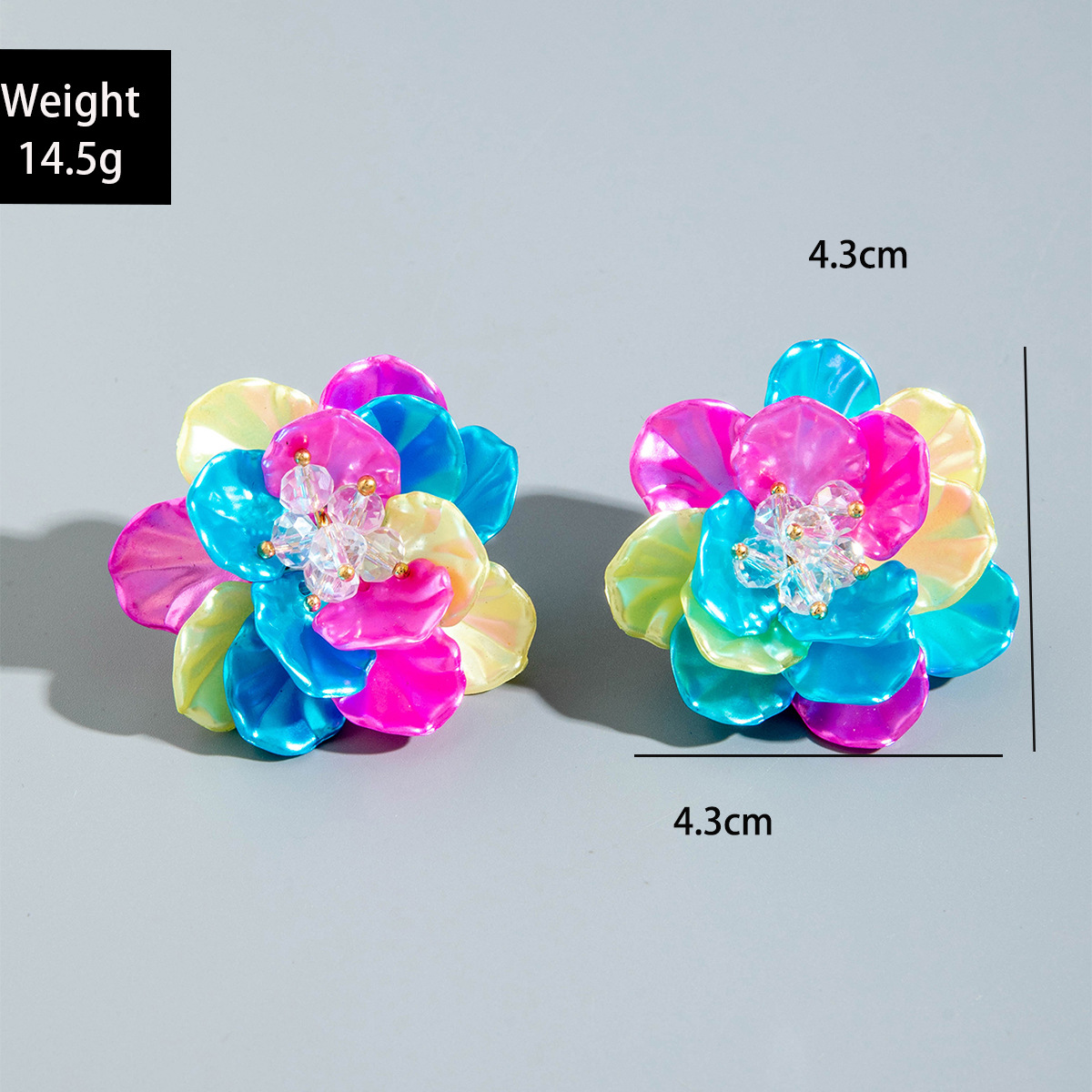 亚马逊跨境清新甜美彩色树脂花瓣花朵耳钉气质多巴胺 耳环耳饰女详情23