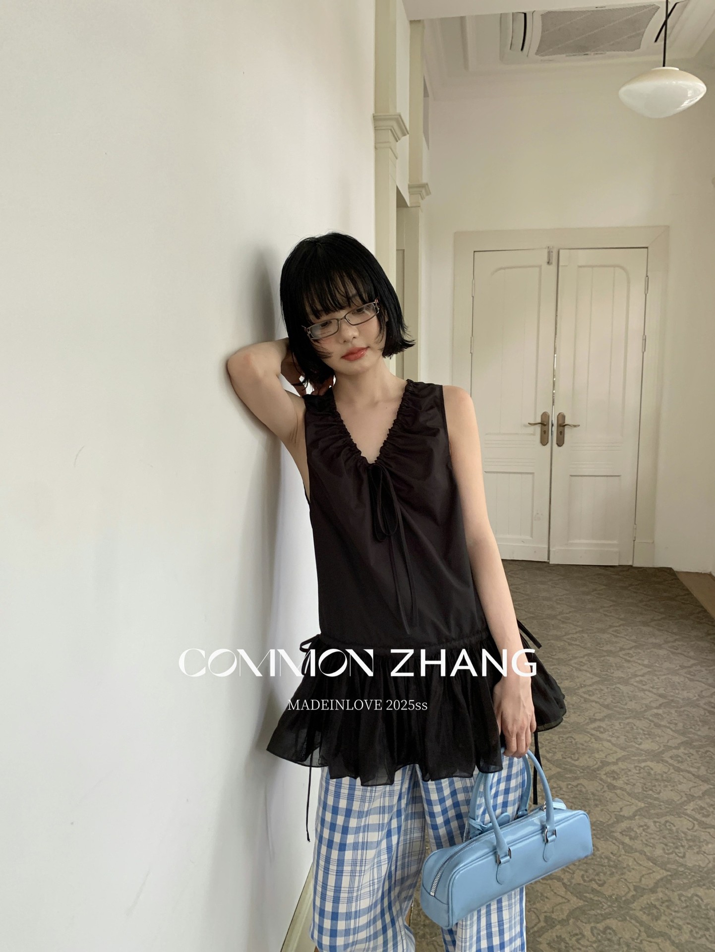 CZ ZHANG Summer French mint Manbo V-neck lace-up Youthful A-line puffed vest dress for women, B23782 pic 31