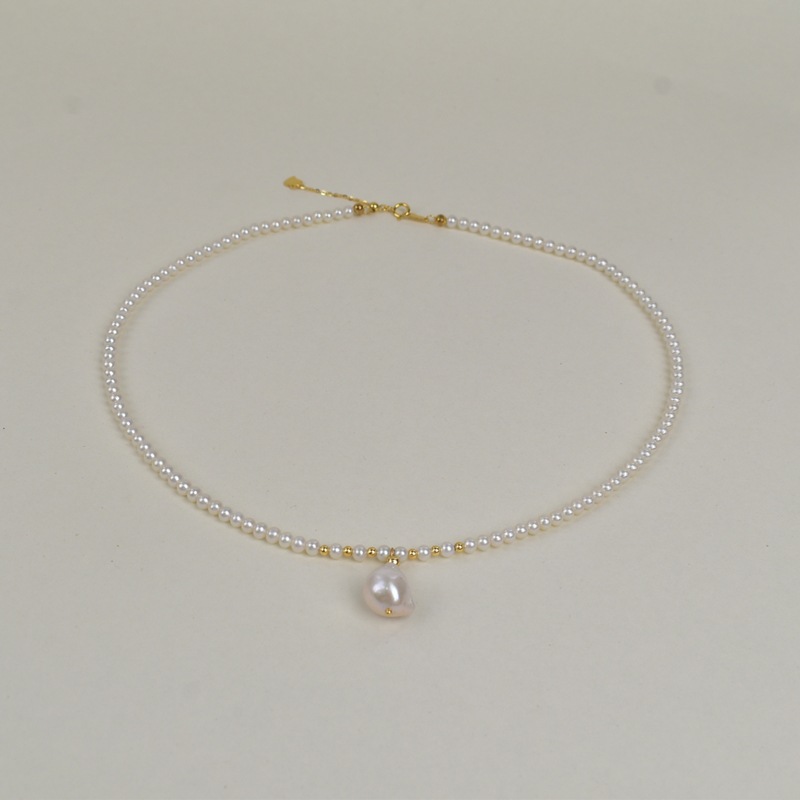 近圆淡水珍珠项链女轻奢简约百搭锁骨链S925银巴洛克珍珠吊坠颈链详情12