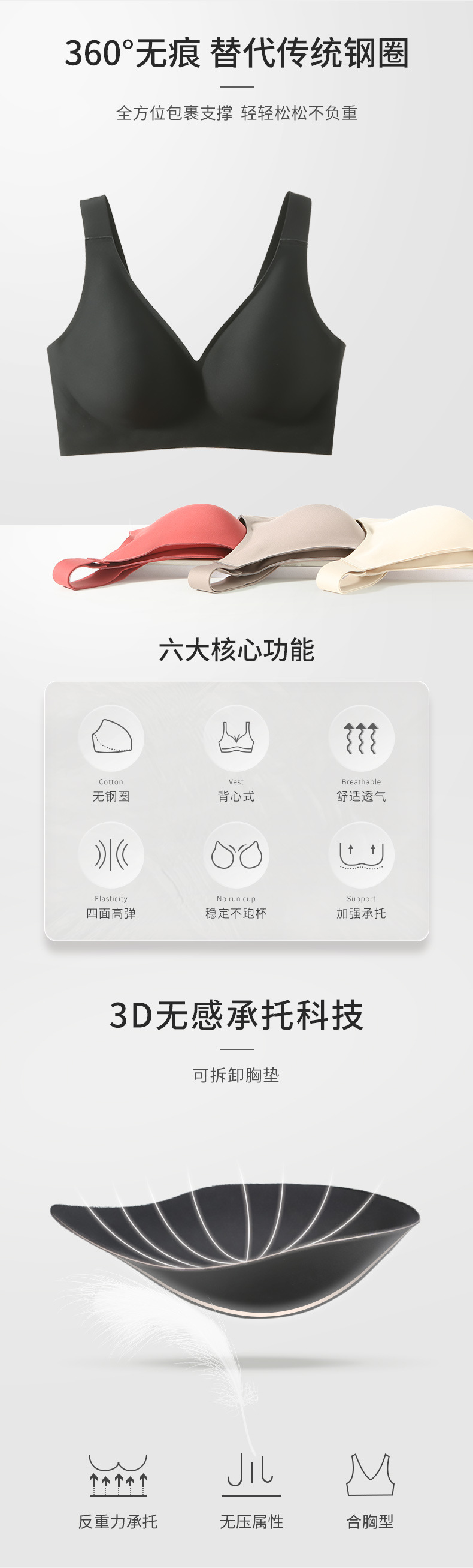 Large-sized C-F soft-supported lingerie for women, deep V-neck, large chest, small appearance, anti-sagging, breast retraction, no steel ring, gathering bra pic 2