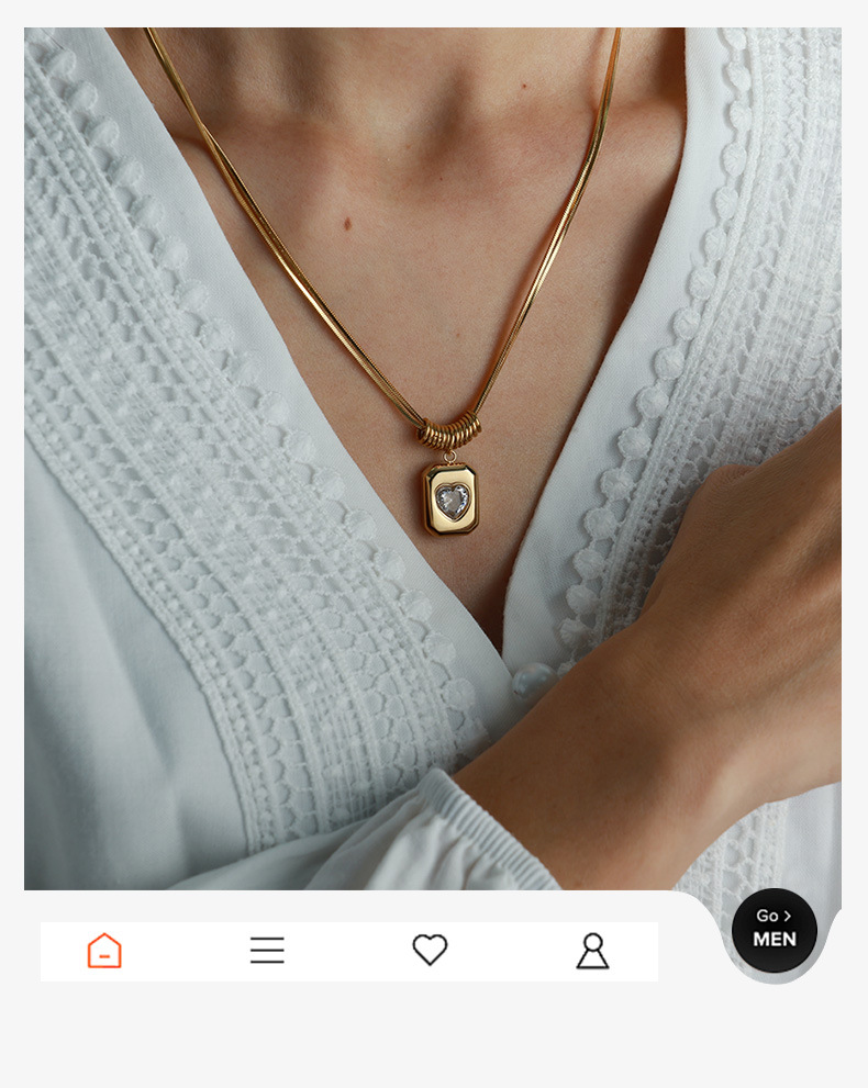 European and American retro style heart heart double-layer chain titanium steel necklace, fashionable and light luxury collarbone chain in stock accessory necklace pic 10