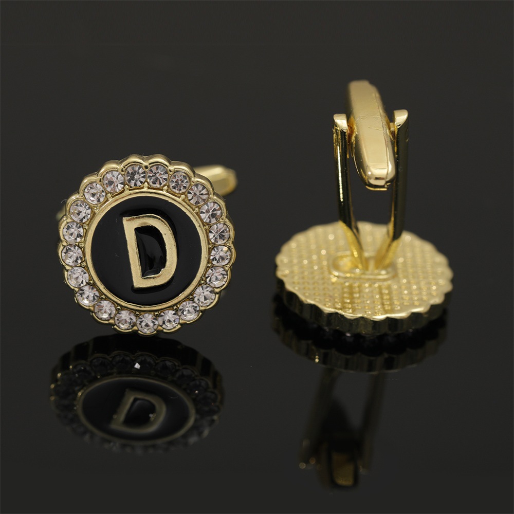 大写字母袖扣圆形镶钻袖钉合金滴油男士衬衫扣26英文字母A-Z配饰详情8