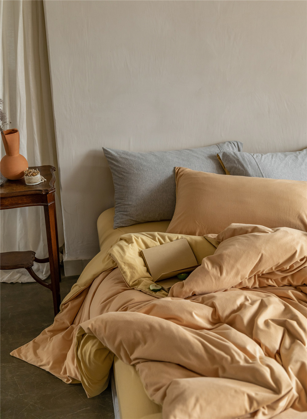 ins Japanese-style solid color all-cotton knitted cotton four-piece set, skin-friendly nude sleeping plain double-layer Indian cotton bed sheet pic 204