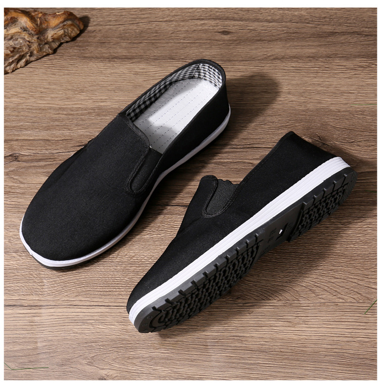 厂家批发老北京布鞋男款厚底片橡胶底纯色男士黑布鞋牛筋黄军板鞋详情26