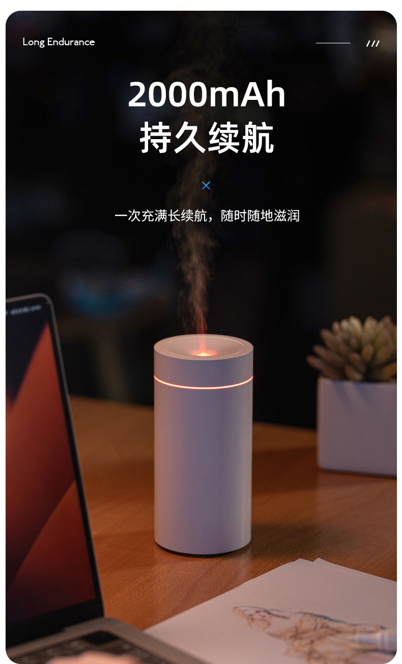 跨境新品七彩车载香薰机迷你便携香氛精油自动喷雾无线车载加湿详情9