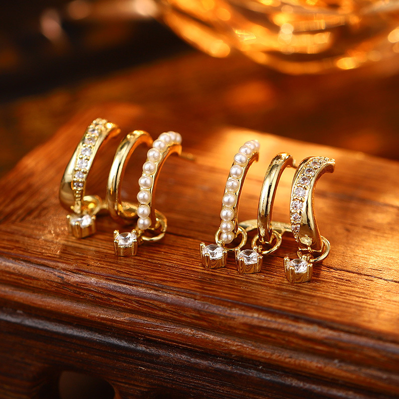 S925银针天然珍珠锆石耳钉花朵流苏多层耳环高级耳饰批发抖音爆款详情41