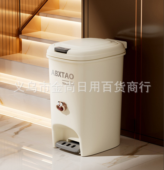 Square double-opening trash can (printed + Longbao) foot-operated covered kitchen and bathroom anti-odor household trash can pic 1