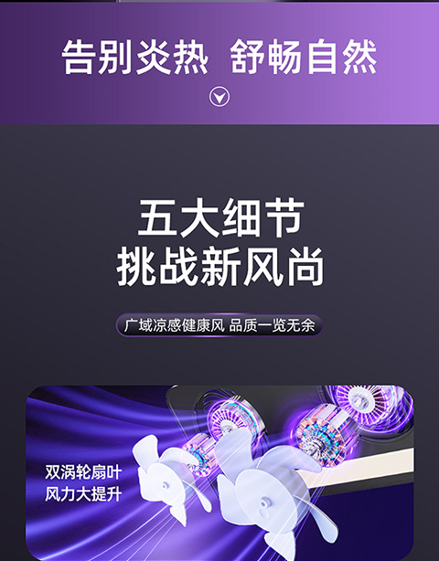 新款双头便携风扇桌面空气循环迷你壁挂充电家用宿舍户外循环详情2