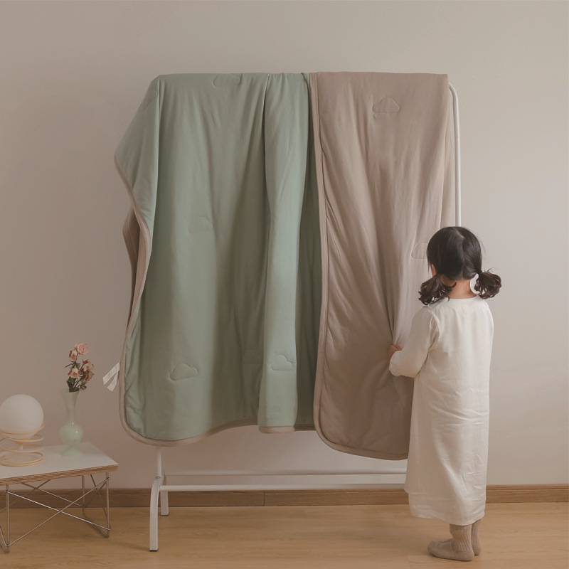 Simple Japanese Muji soft knitted cotton Tianzhu cotton quality two-color summer cool quilt, machine washable, water-washable air-conditioned quilt pic 3