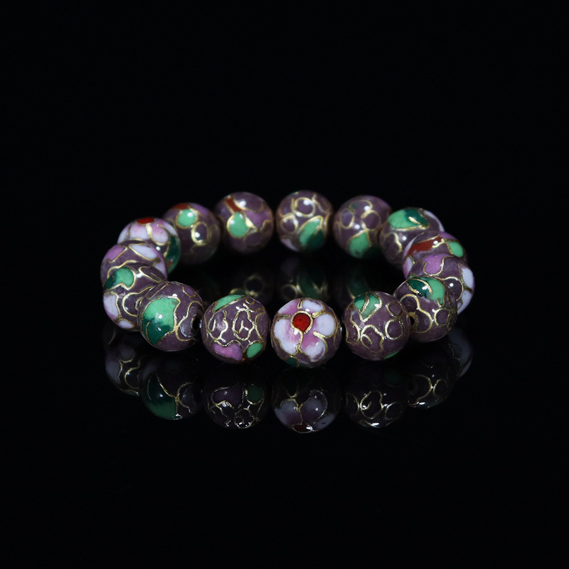 Beijing Cloisonne classical ethnic style jewelry, traditional copper base cloisonne enamel polished round bead bracelet pic 17