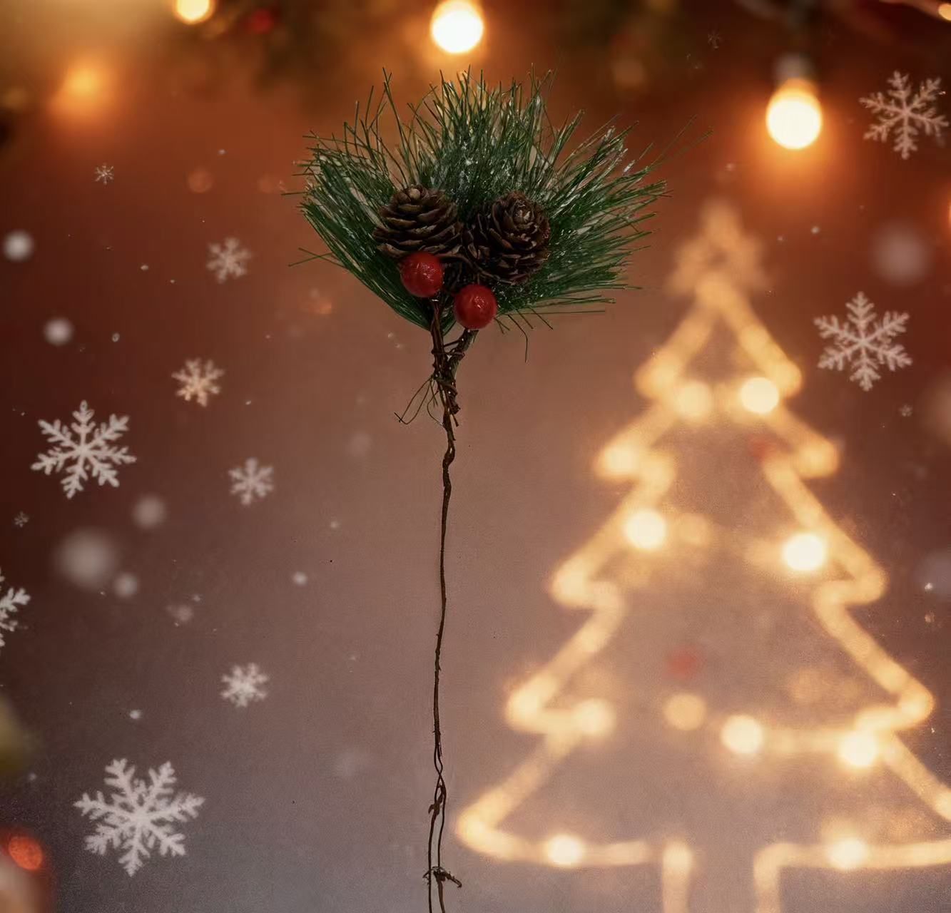 Cross-border new products: Christmas pine needle flower branches, pinecone red fruit decorative cuttings, DIY flower bouquet materials and accessories pic 4