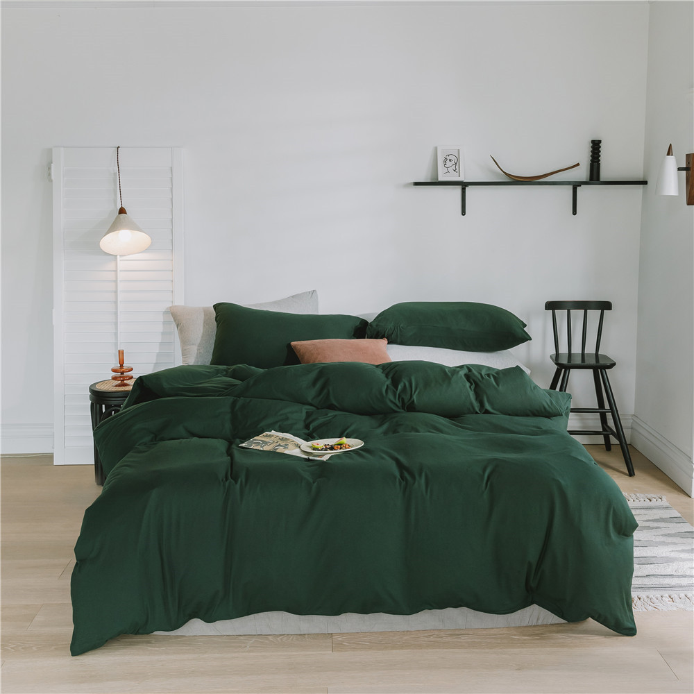 ins Japanese-style solid color all-cotton knitted cotton four-piece set, skin-friendly nude sleeping plain double-layer Indian cotton bed sheet pic 3