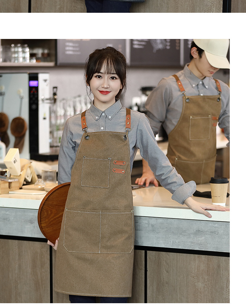 加厚新款围裙定制logo工作服耐脏防水防油厨房纯棉帆布跨境亚马逊详情17