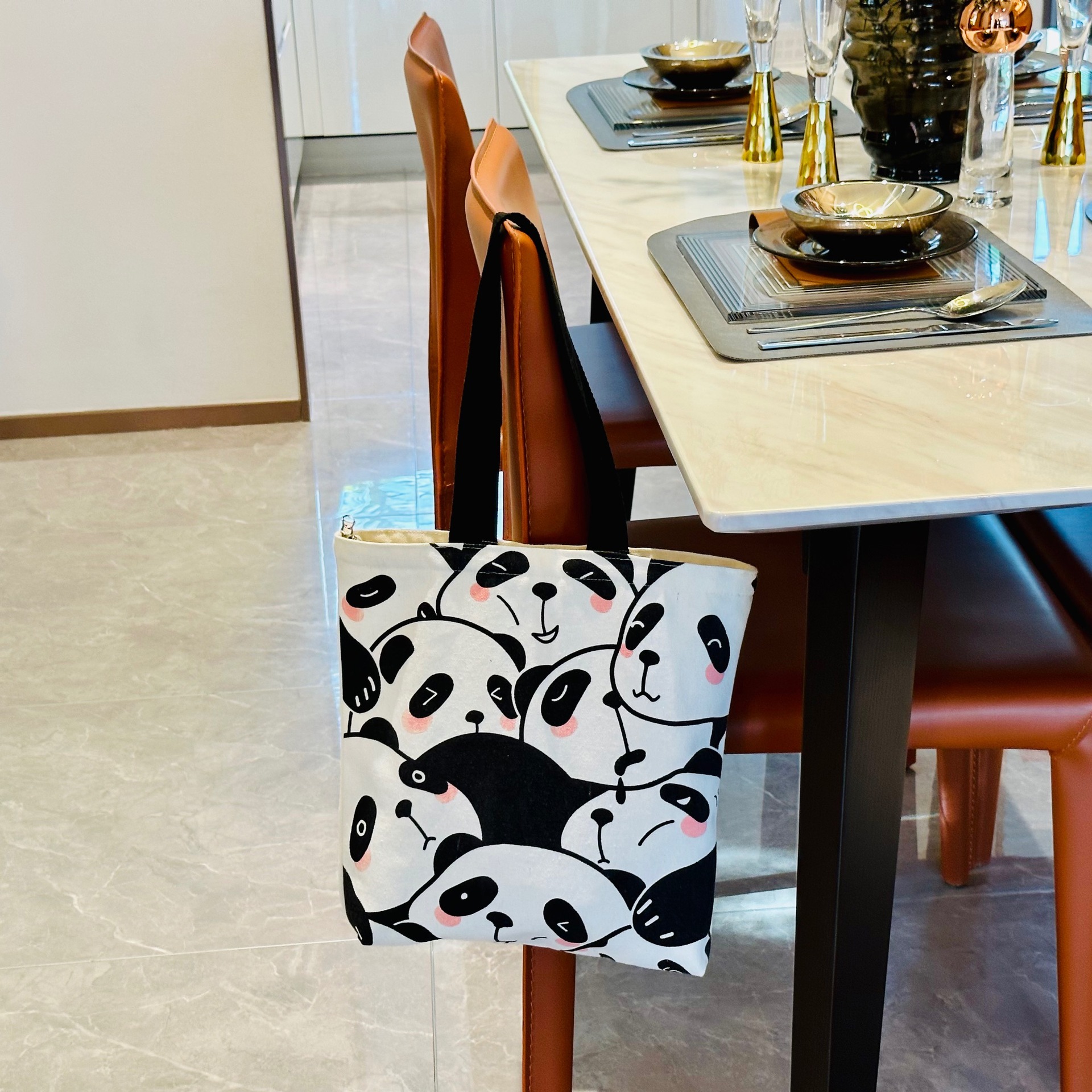 Cute panda hand-held canvas bag, simple and versatile, artistic Instagram single-shoulder bag, shopping and travel bag for female students and mothers pic 9