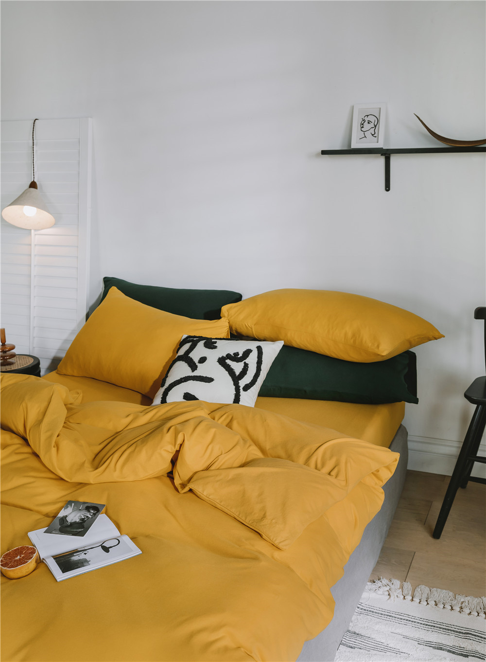 ins Japanese-style solid color all-cotton knitted cotton four-piece set, skin-friendly nude sleeping plain double-layer Indian cotton bed sheet pic 17