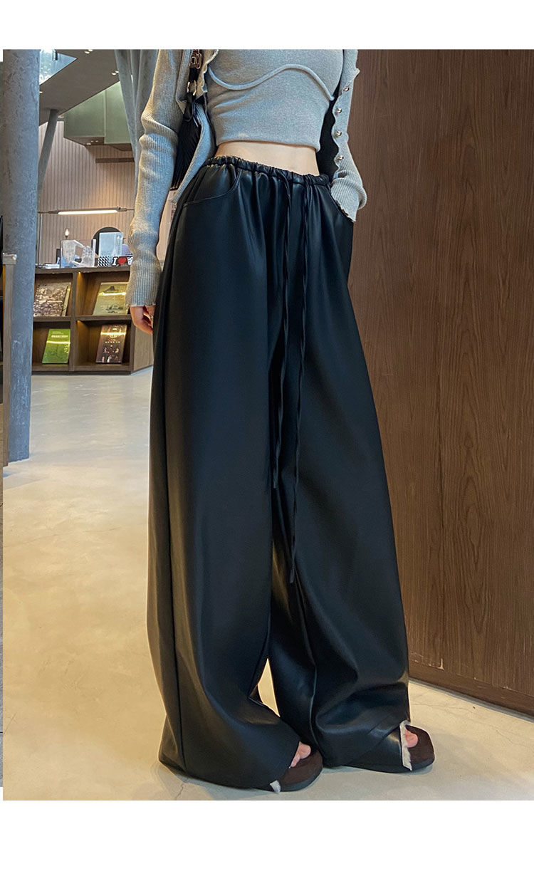 黑色皮裤阔腿裤女2025秋冬新款哑光PU皮休闲裤宽松显瘦直筒拖地裤详情13