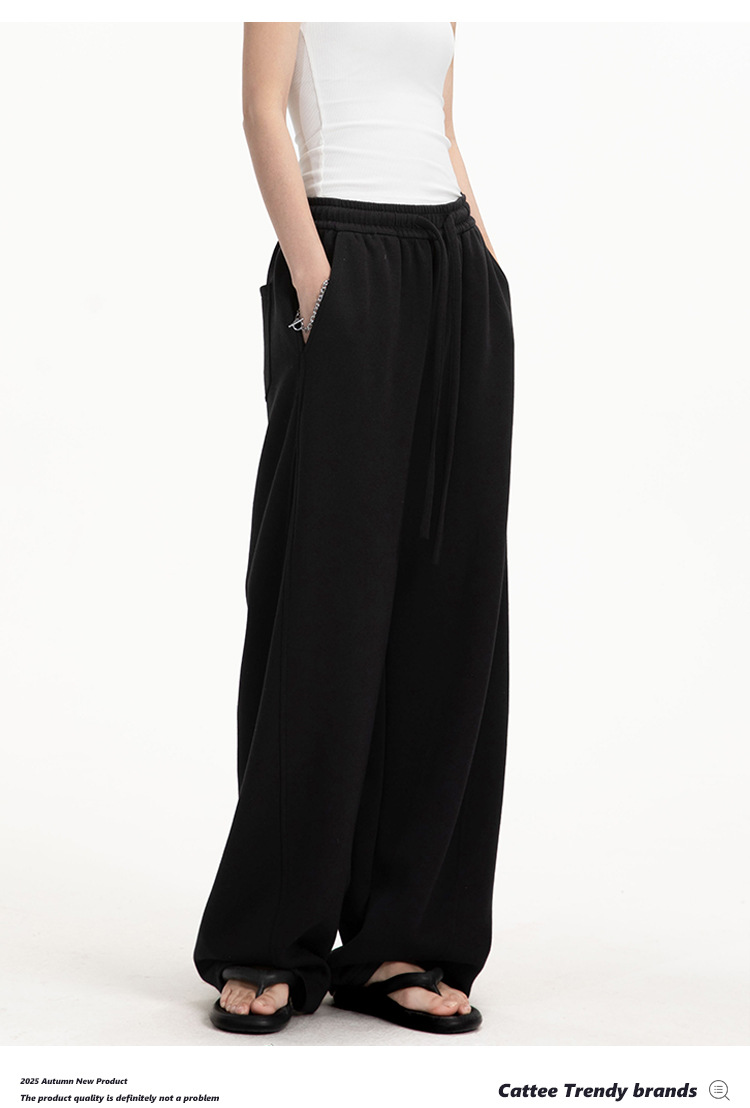 College-style solid-color straight-leg curved casual pants for men and women, loose wide-leg sport sweatpants for spring and autumn pic 29