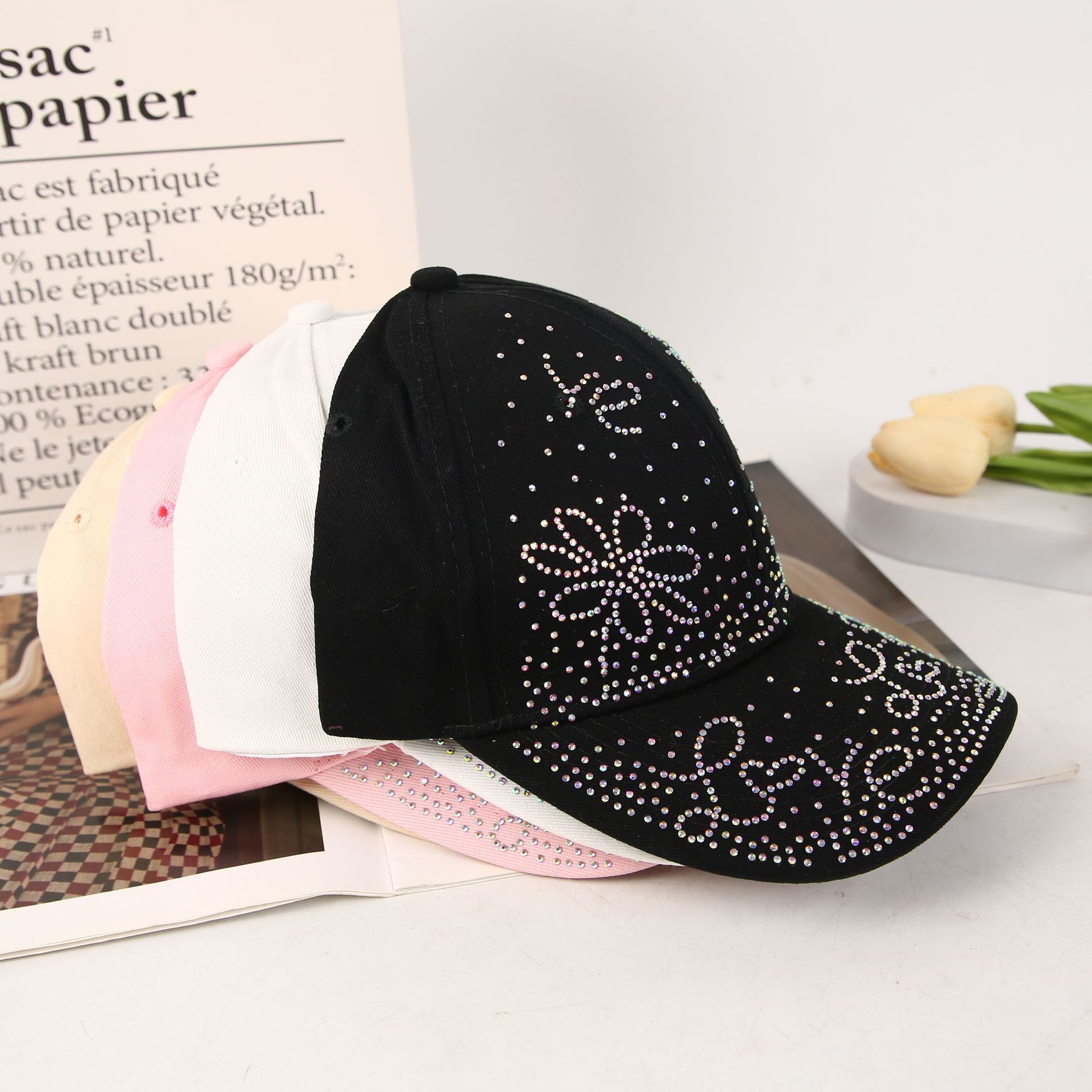 A new fashionable baseball cap with a light luxury water diamond butterfly for women. It is a versatile, casual and stylish shade baseball cap for women pic 1
