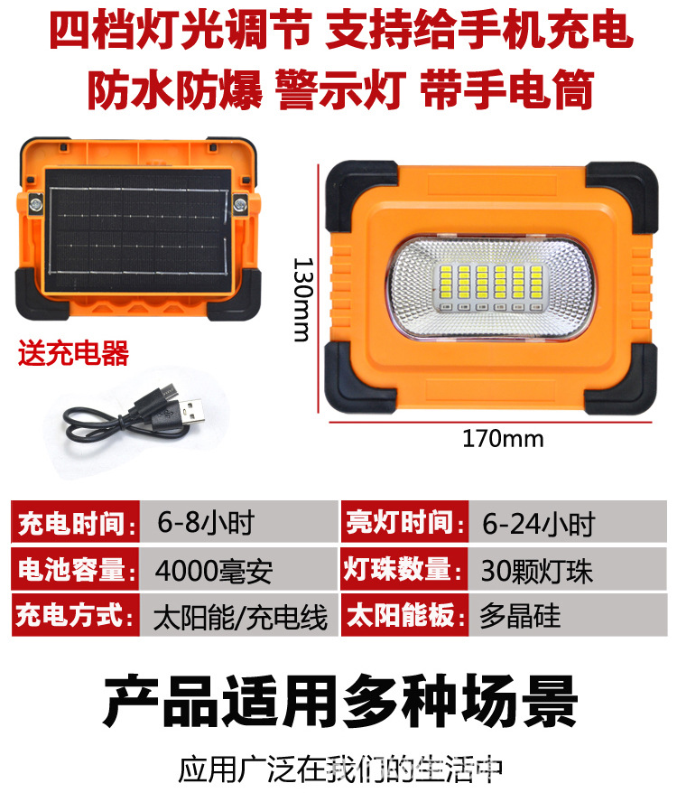跨境户外应急照明充电灯便捷式移动露营多功能USB太阳能手提灯详情20