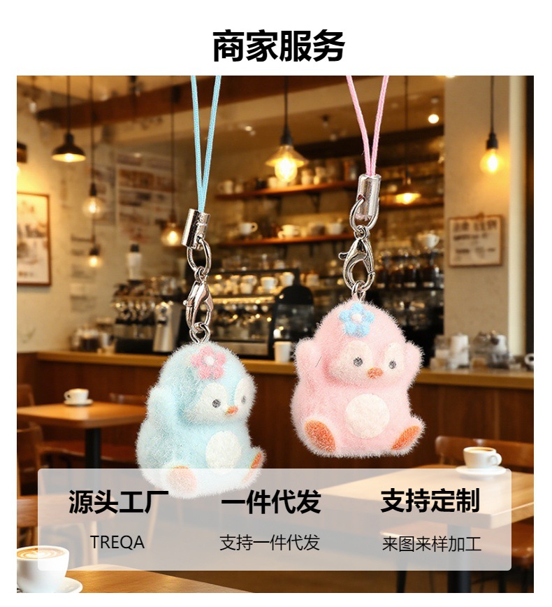 New cartoon and cute plush three-dimensional resin penguin key chain bag pendant, mobile phone lanyard gift wholesale pic 4