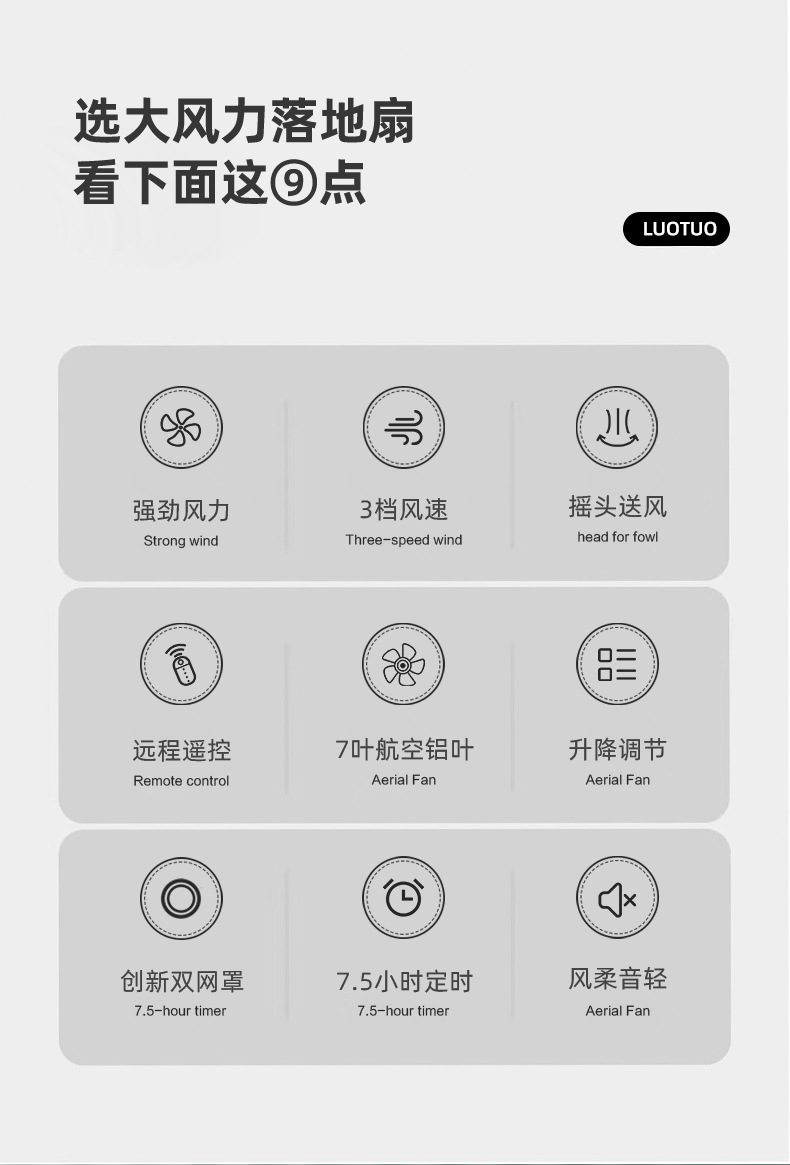 骆驼电风扇家用落地扇大风力工业扇摇头定时遥控节能宿舍立式电扇详情2