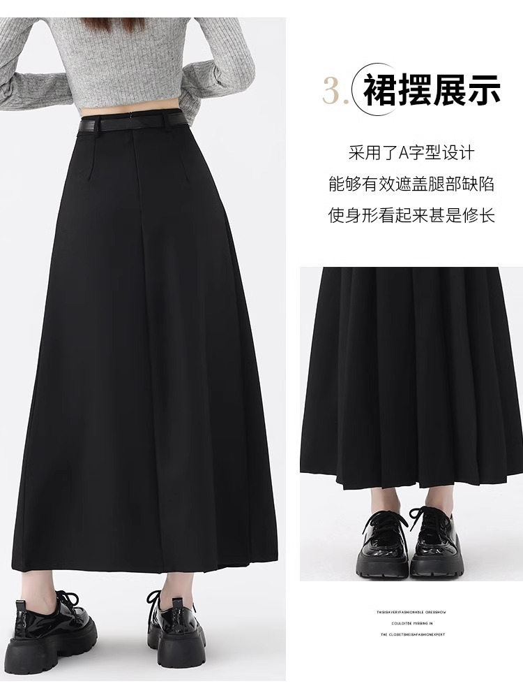 灰色半身裙女2025夏季新款高腰遮胯A字伞裙中长款春秋西装百褶裙详情11