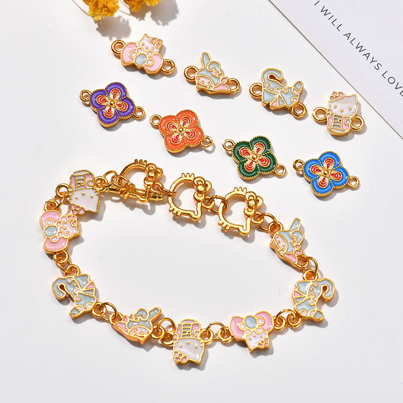 New cute DIY cartoon accessory for cats, single pendant with rhinestone animal head rope, ins style bracelet pic 2