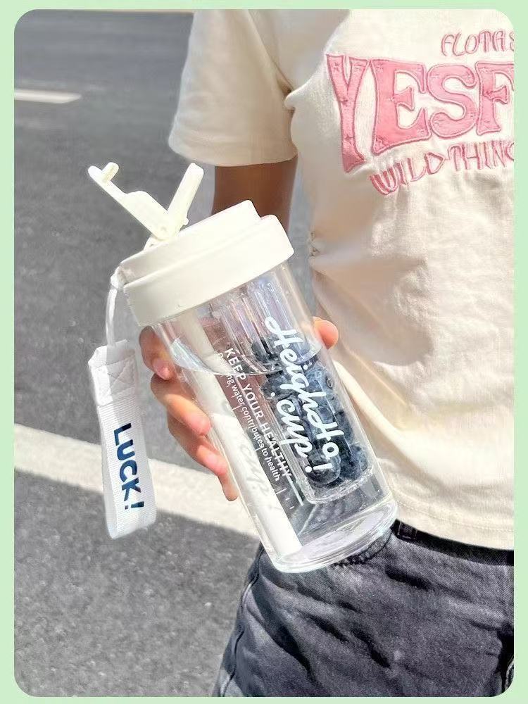 High appearance level high-temperature resistant water cup for girls, new straw cup, portable tea-water separation plastic water cup for male and female students pic 6