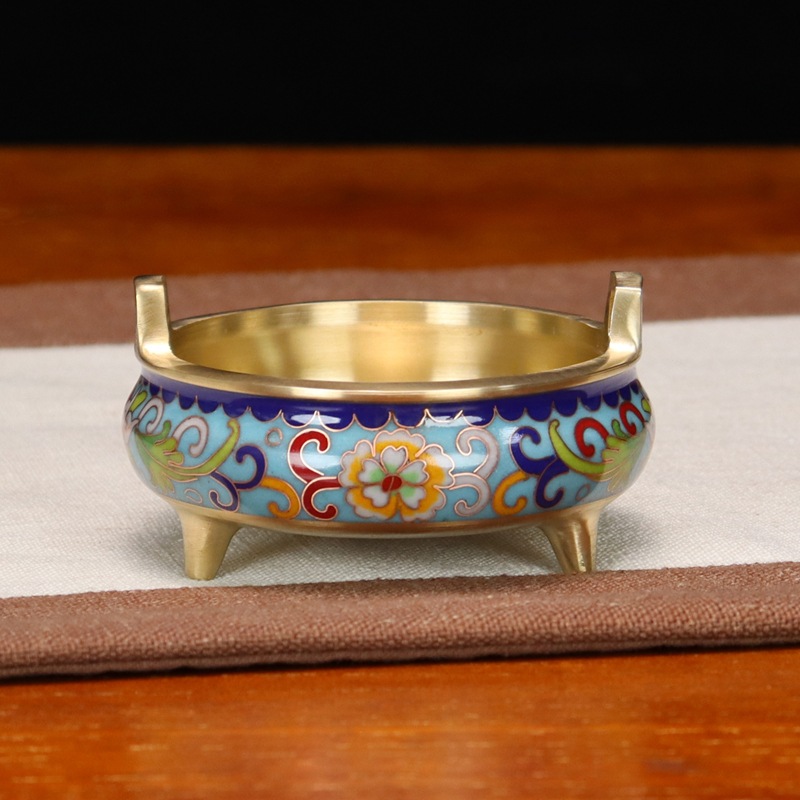 Wholesale of cloisonne incense burners and Buddhist utensils in stock. Traditional cast copper cloisonne low-temperature enamel antique straight ear burners pic 4