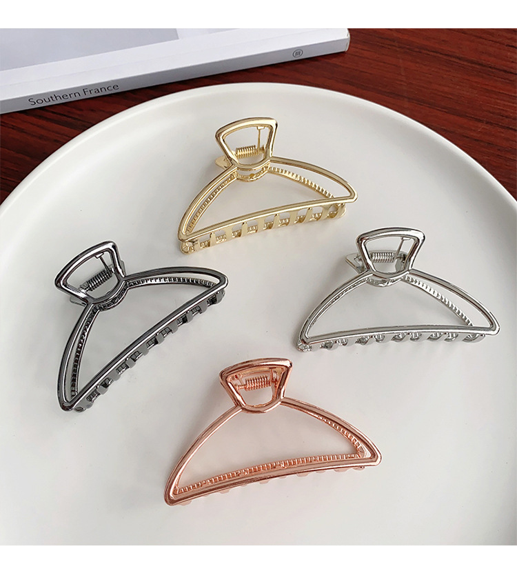 跨境简约金属发夹洗澡顶夹中号合金抓夹几何半圆韩版鲨鱼夹女发饰详情12