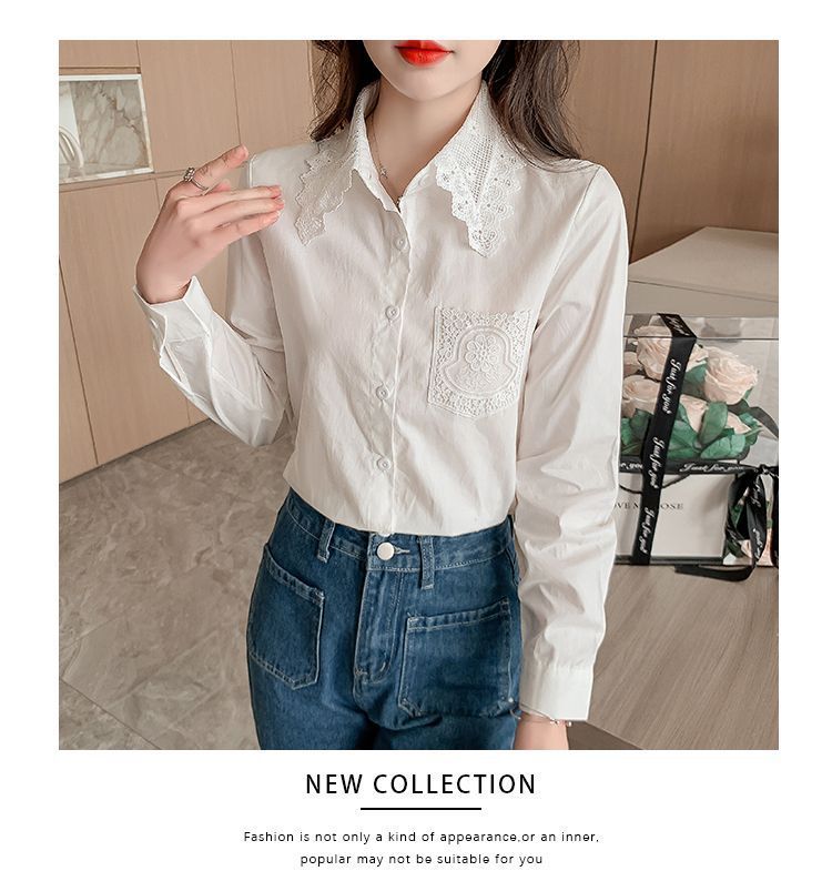 春秋季2025年新款女装时尚减龄纯棉衬衫女洋气全棉蕾丝领休闲上衣详情15