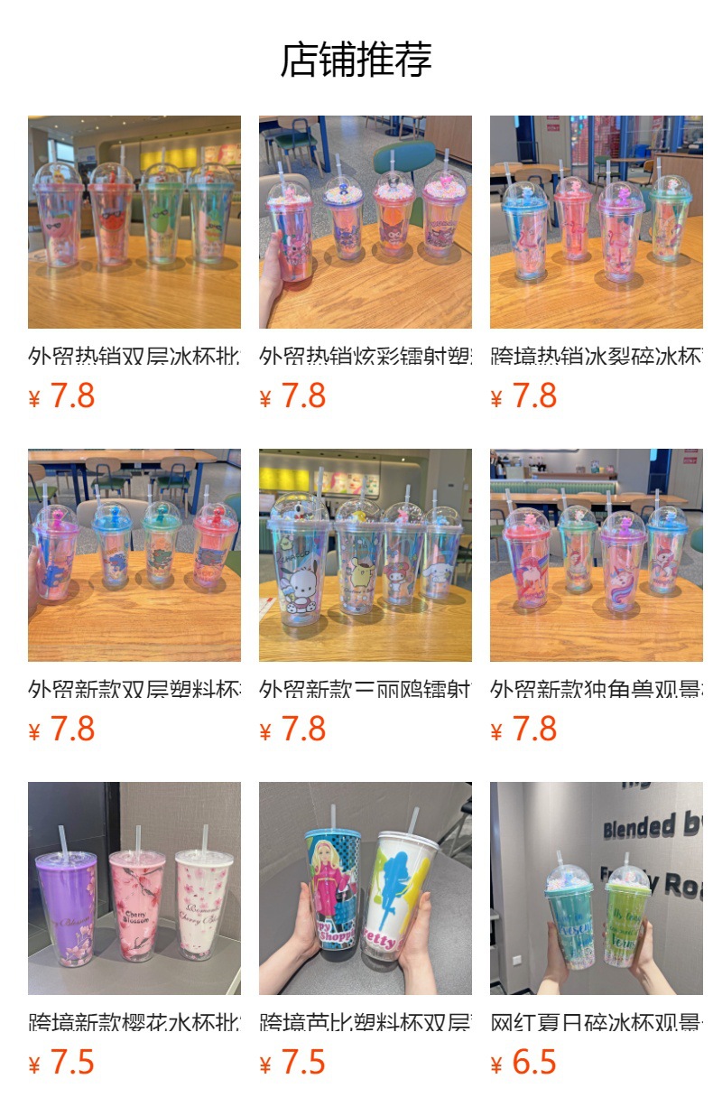外贸新款三丽鸥镭射塑料吸管杯批发双层碎冰杯卡通塑料杯观景杯子详情1
