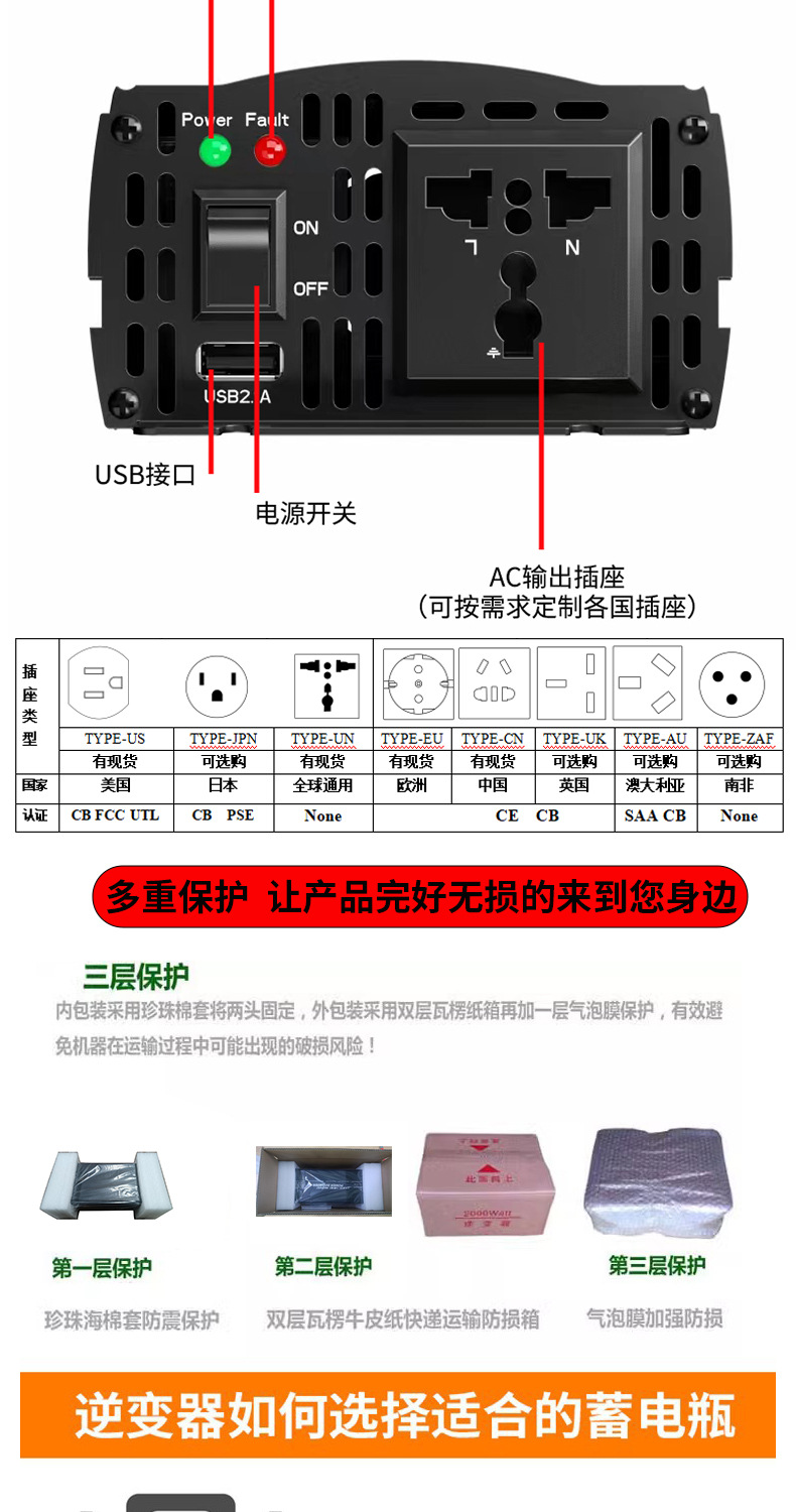 户外用电转换大功率纯正弦波逆变器家用电器空气炸锅展示柜逆变器详情8