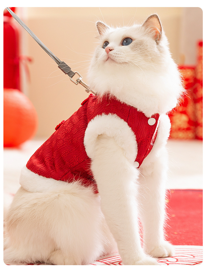 狗狗新年衣服中式小型犬过年衣服喜庆猫咪棉衣马甲秋冬季宠物唐装详情11