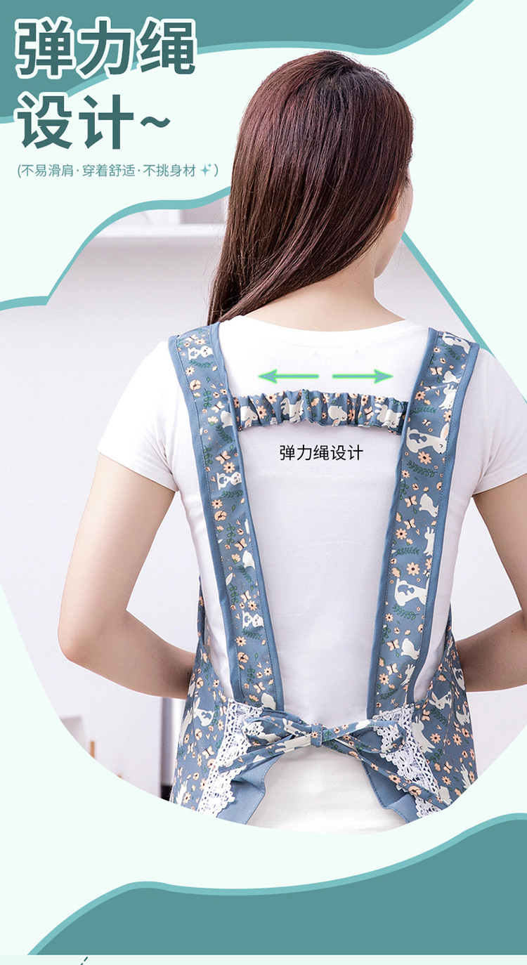 【持嘉】时尚可爱蕾丝兔耳围裙透气防污防油家用厨房棉围裙加厚大详情3