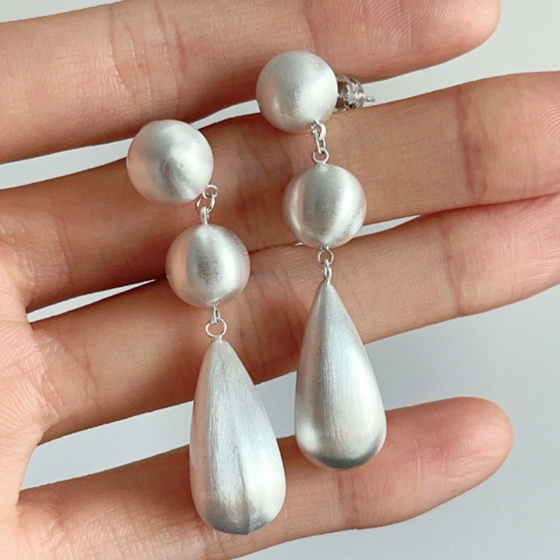 法式复古长款重工哑光拉丝水滴耳坠贵气简约高级感耳环显脸瘦耳饰详情9