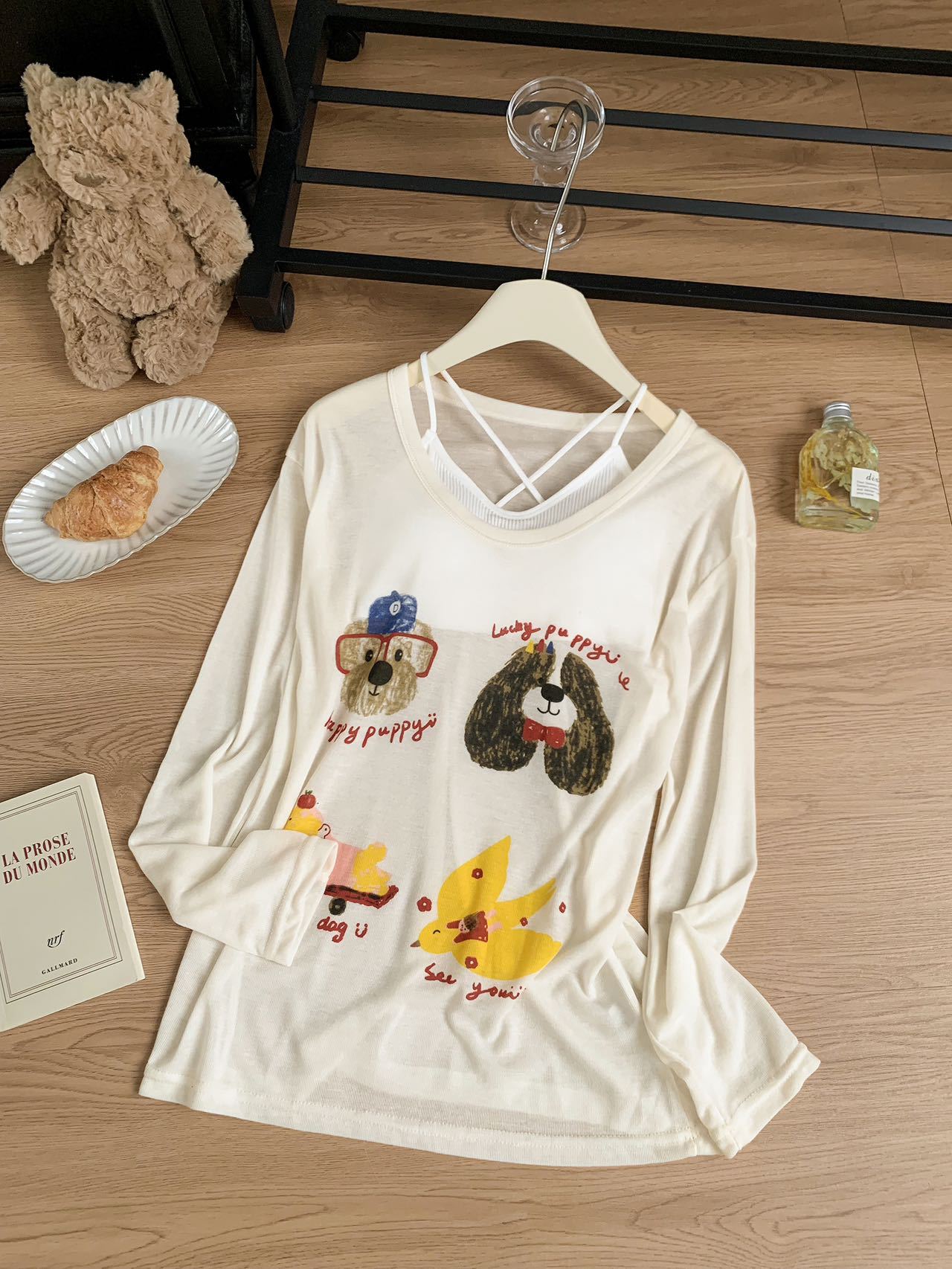 Loose-fitting, wide-necked, thin, sun-protective smock for women, summer, youthful cartoon printed long-sleeved T-shirt, U-neck top pic 36