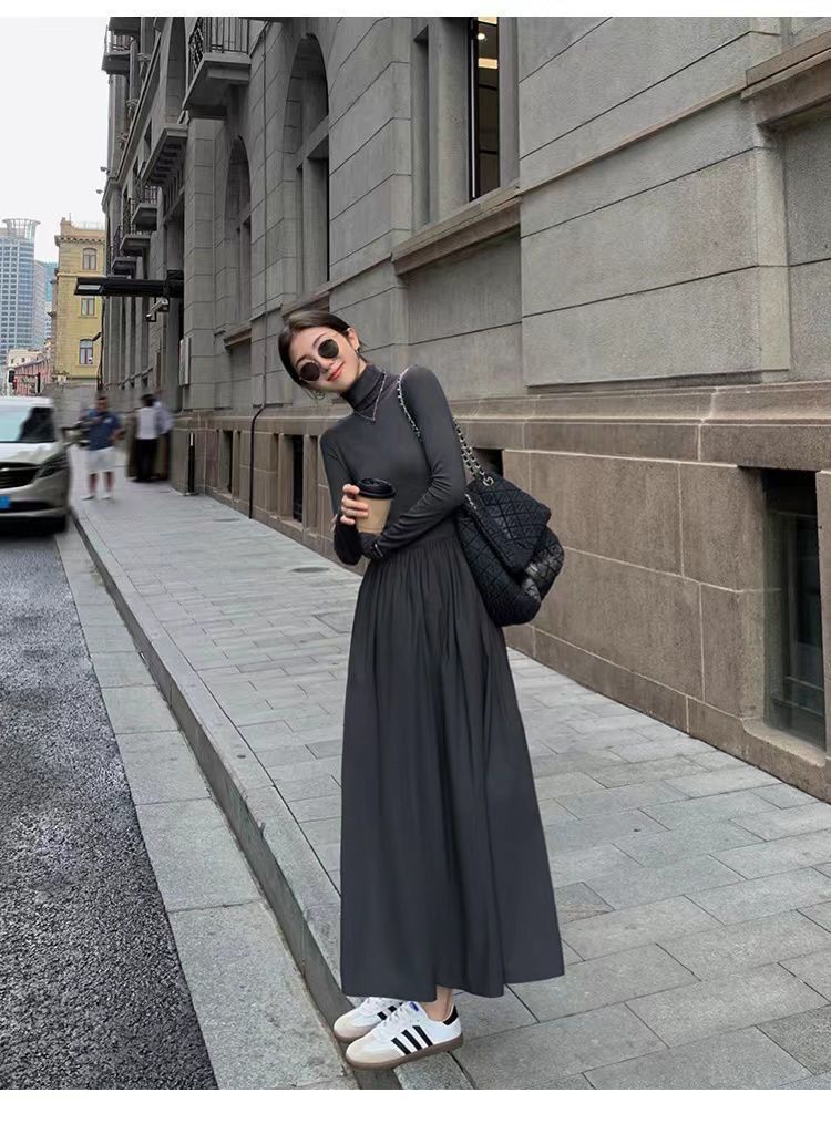 This high-end Hepburn stylish dress is a new Korean style for women in the autumn of 2024. It looks slimming with a knee-length base layer and a long skirt underneath pic 22