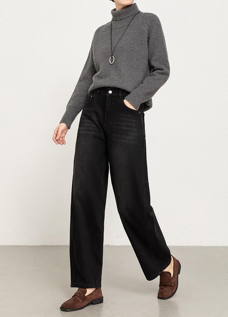 如果2025年冬季新款植绒加厚牛仔弯刀裤女高腰宽松香蕉长裤8166H详情20