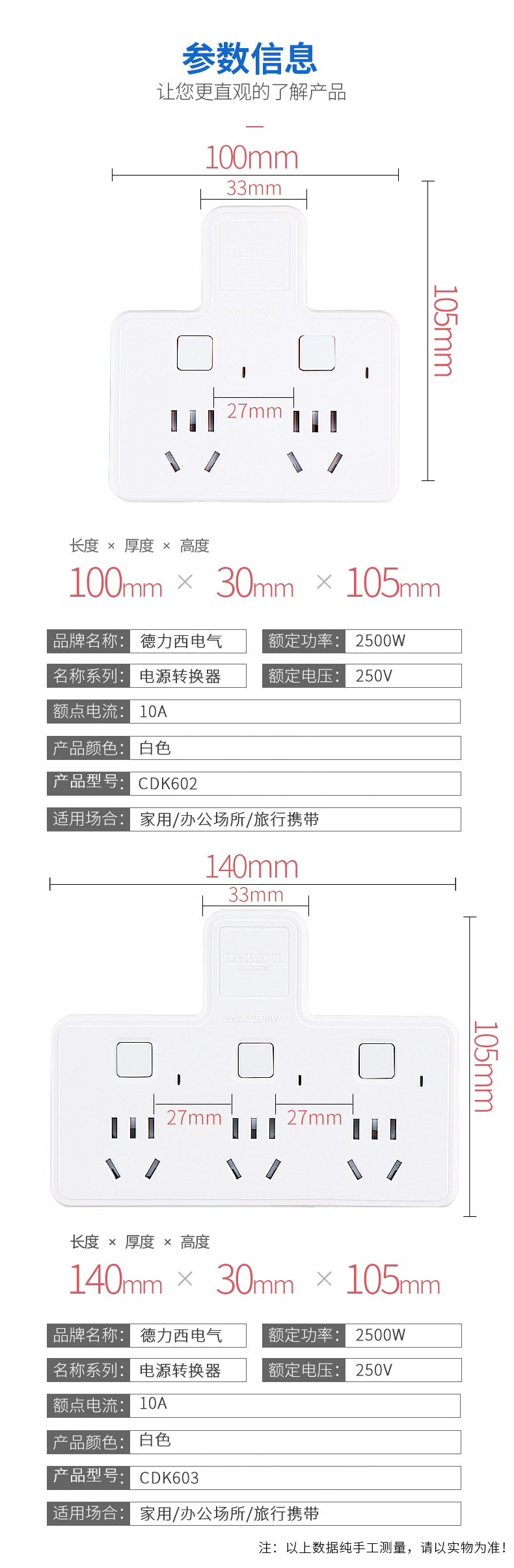 德力西插座转换器分控无线排插一转三多功能品字插板多孔独立开关详情11
