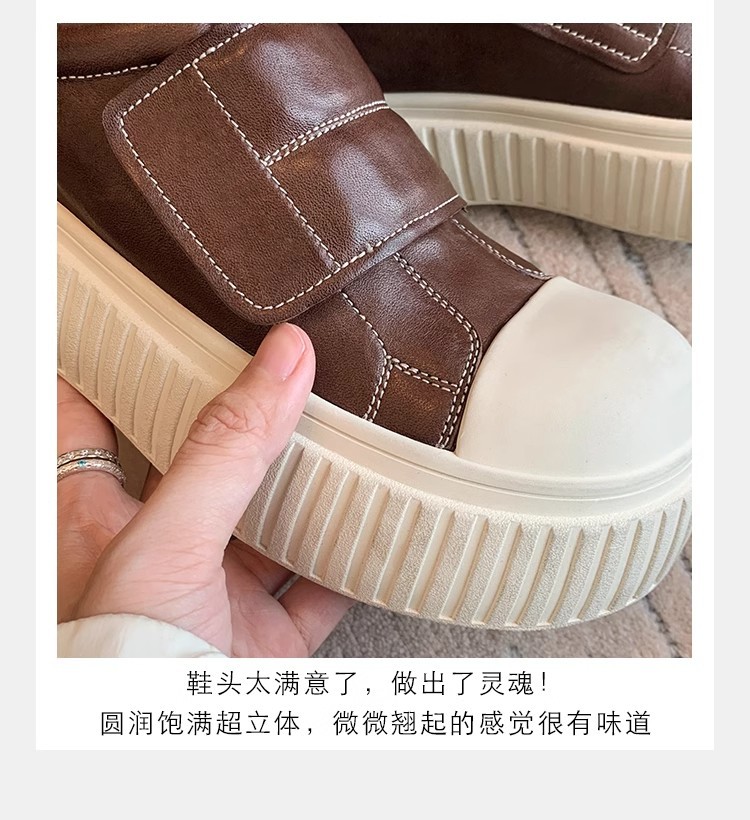 葡萄妈同款水洗马皮圆头魔术贴百搭厚底低帮休闲饼干板鞋女详情11