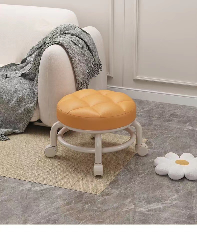 Universal wheel small stool, household pulley low stool, wheeled stool, small round stool, sofa stool, small chair, plastic backrest pic 13