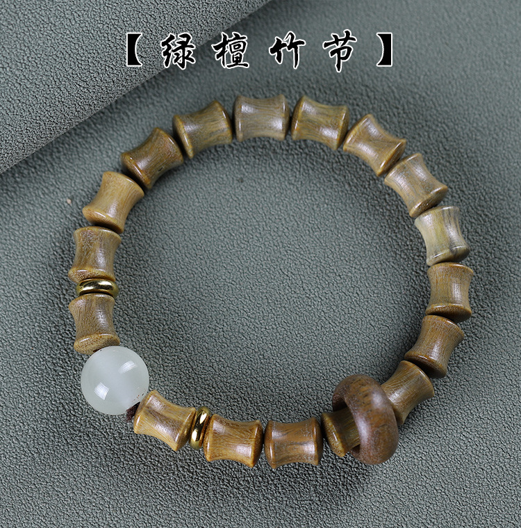 Original green sandalwood bracelet for women, forest style student finger winding soft cultural play Buddhist prayer beads, sandalwood bamboo joint single circle judge bracelet pic 2