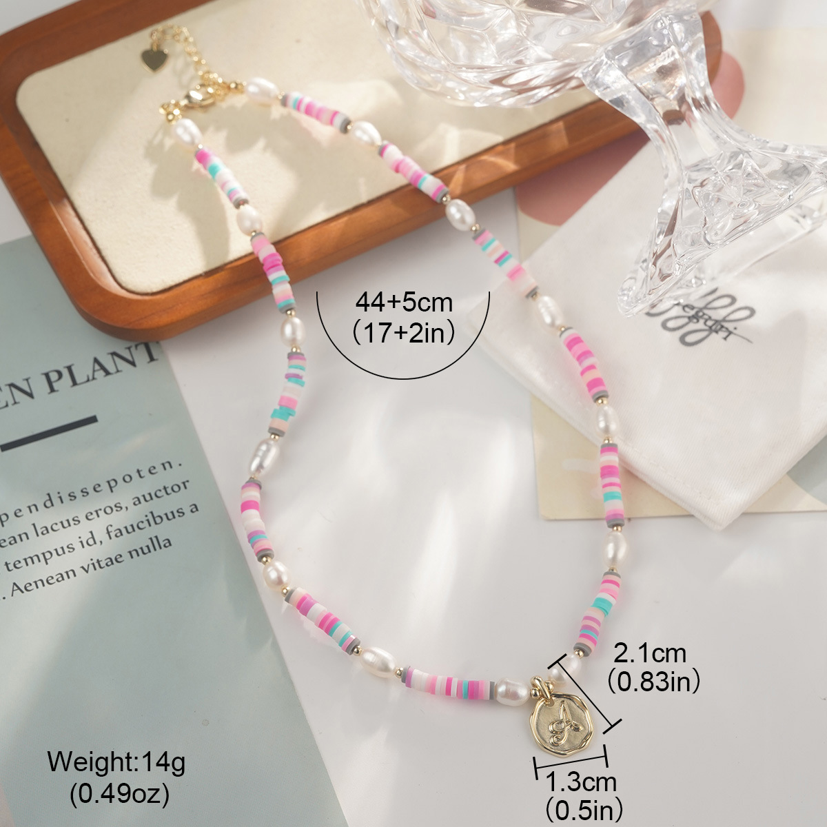 Candy-colored heart-shaped beaded necklace, summer dopamine smiling face heart-shaped collarbone chain, colorful color-blocking niche sweater chain pic 35