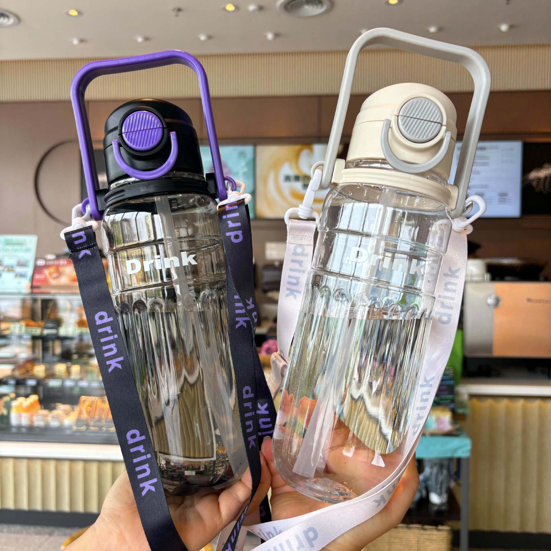 Outdoor sports and fitness 1.2L large capacity water bottle, double lid, bouncing straw cup, water bottle carrier, portable for students pic 2