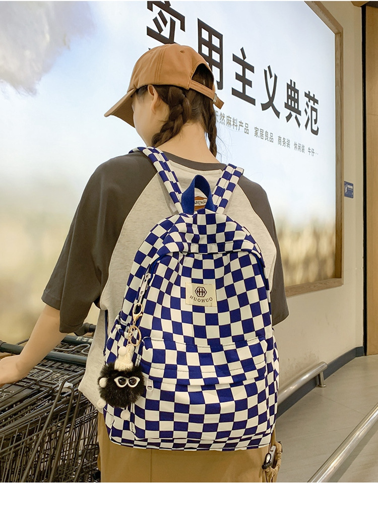 韩版港风复古双肩包休闲格子学生上课书包百搭撞色字母收纳背包女详情10