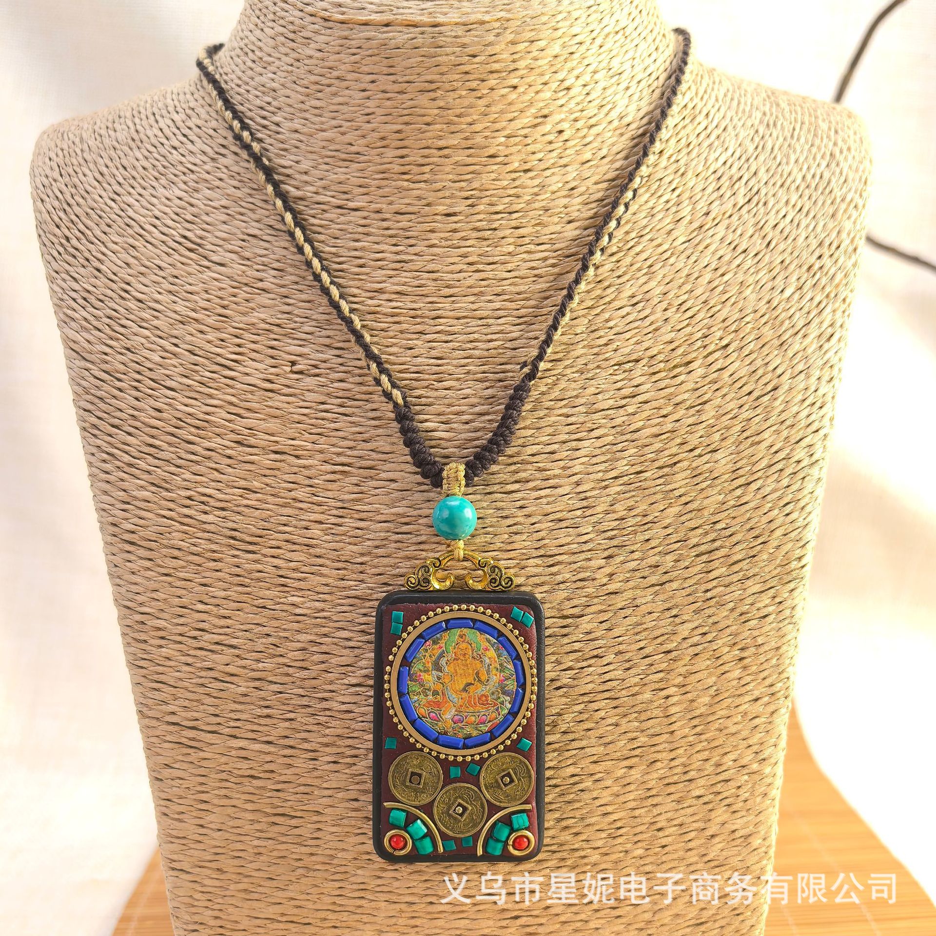 Nepalese Thangka pendant for men, green Tara Manjusri Bodhisattva, esandalwood Buddha amulet, retro necklace, sweater chain pendant for women pic 48