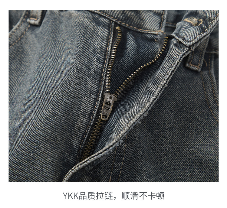 美式重磅复古烟灰色牛仔裤男潮牌男士宽松百搭阔腿直筒长裤详情21